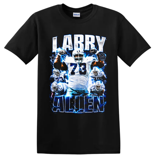 Larry Allen Dallas Cowboys number 73 football collage with blue lightning and bold on a Black T Shirt