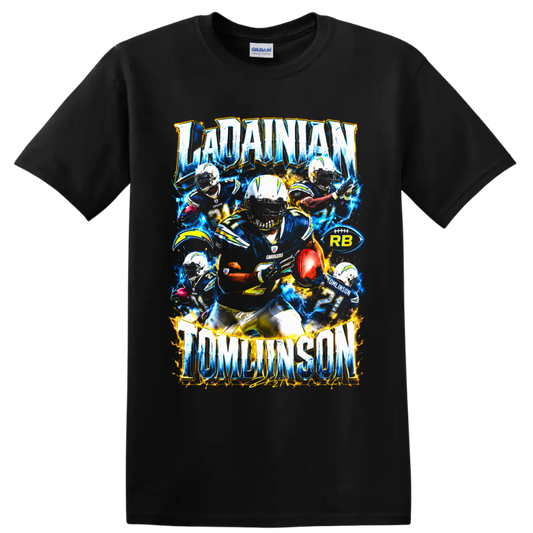 LaDainian Tomlinson San Diego Chargers number 21 electric football collage on a Black T Shirt