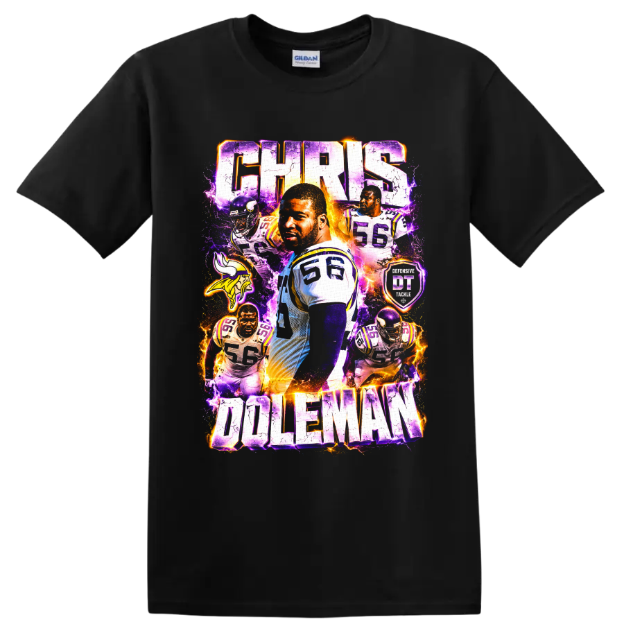 Chris Doleman Minnesota Vikings number 56 lightning football collage with CHRIS DOLEMAN on a Black T Shirt