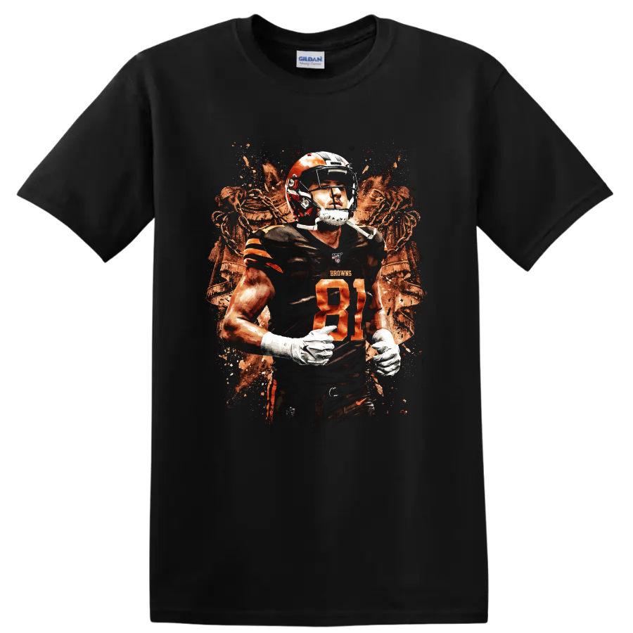 David Njoku Cleveland Browns number 81 football player with distressed skeleton art on a Black T Shirt