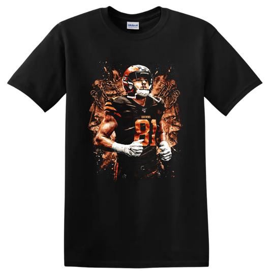 David Njoku Cleveland Browns number 81 football player with distressed skeleton art on a Black T Shirt