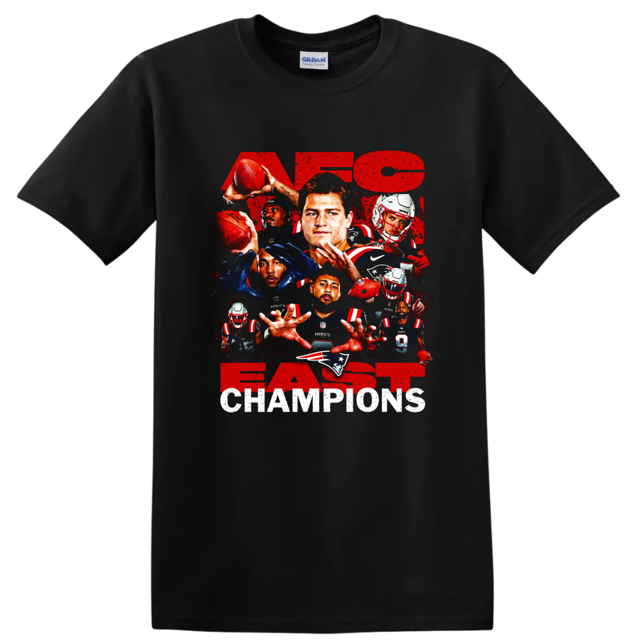 Drake Maye New England Patriots AFC East Champions football collage on a Black T Shirt