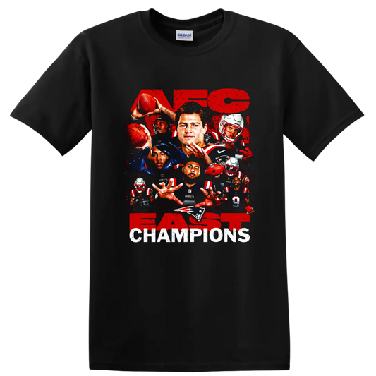 Drake Maye New England Patriots AFC East Champions football collage on a Black T Shirt