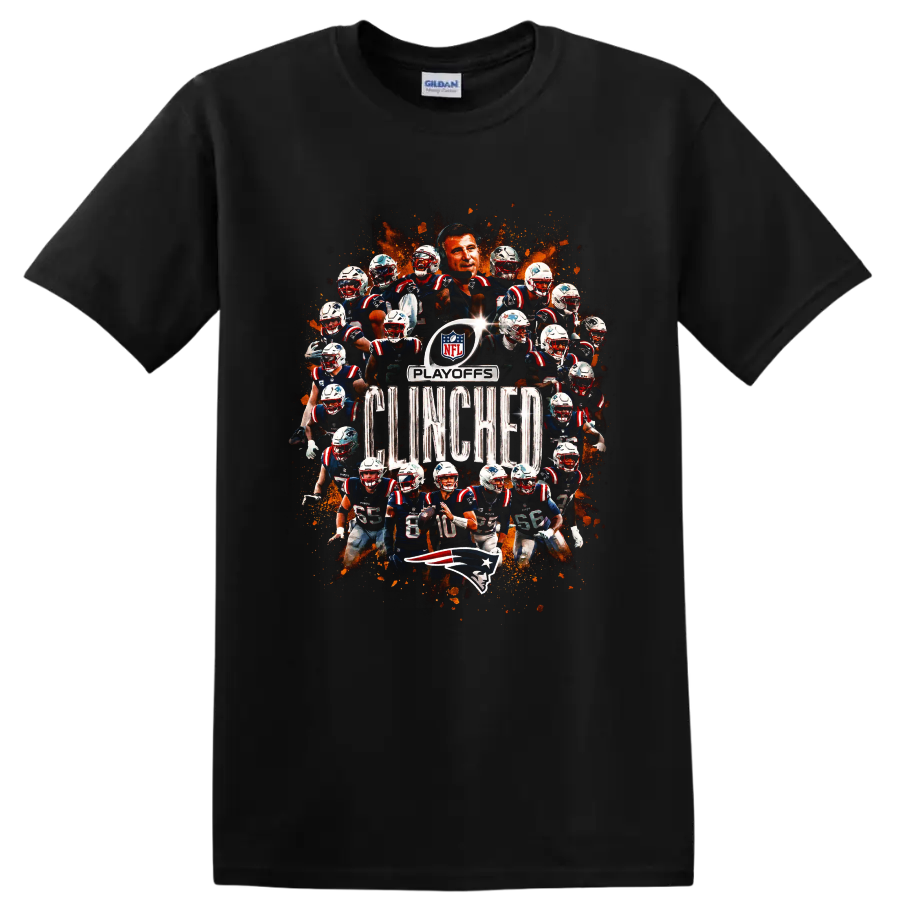 Bill Belichick and New England Patriots playoffs clinched football collage on a Black T Shirt