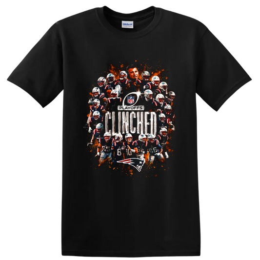 Bill Belichick and New England Patriots playoffs clinched football collage on a Black T Shirt