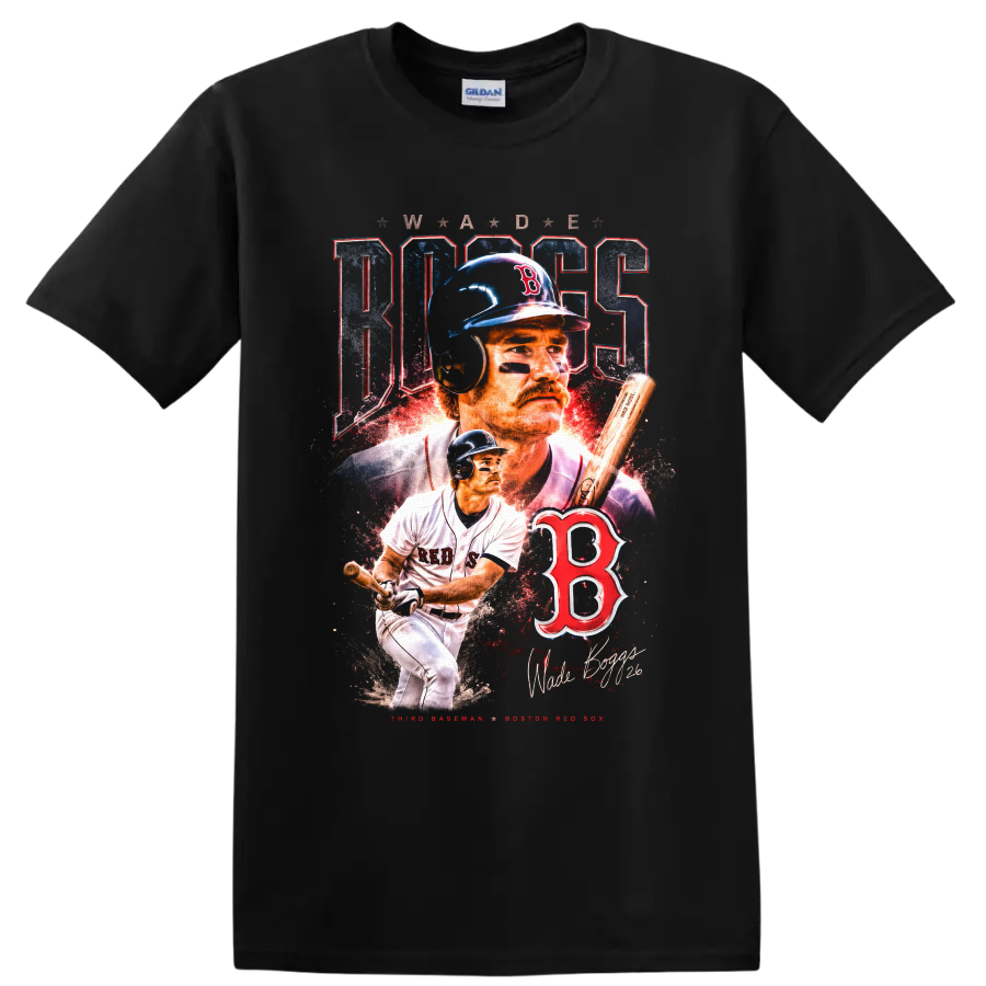 Wade Boggs Boston Red Sox vintage baseball collage with batting pose and number 26 on a Black T Shirt