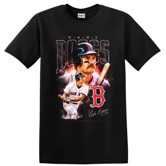 Wade Boggs Boston Red Sox vintage baseball collage with batting pose and number 26 on a Black T Shirt