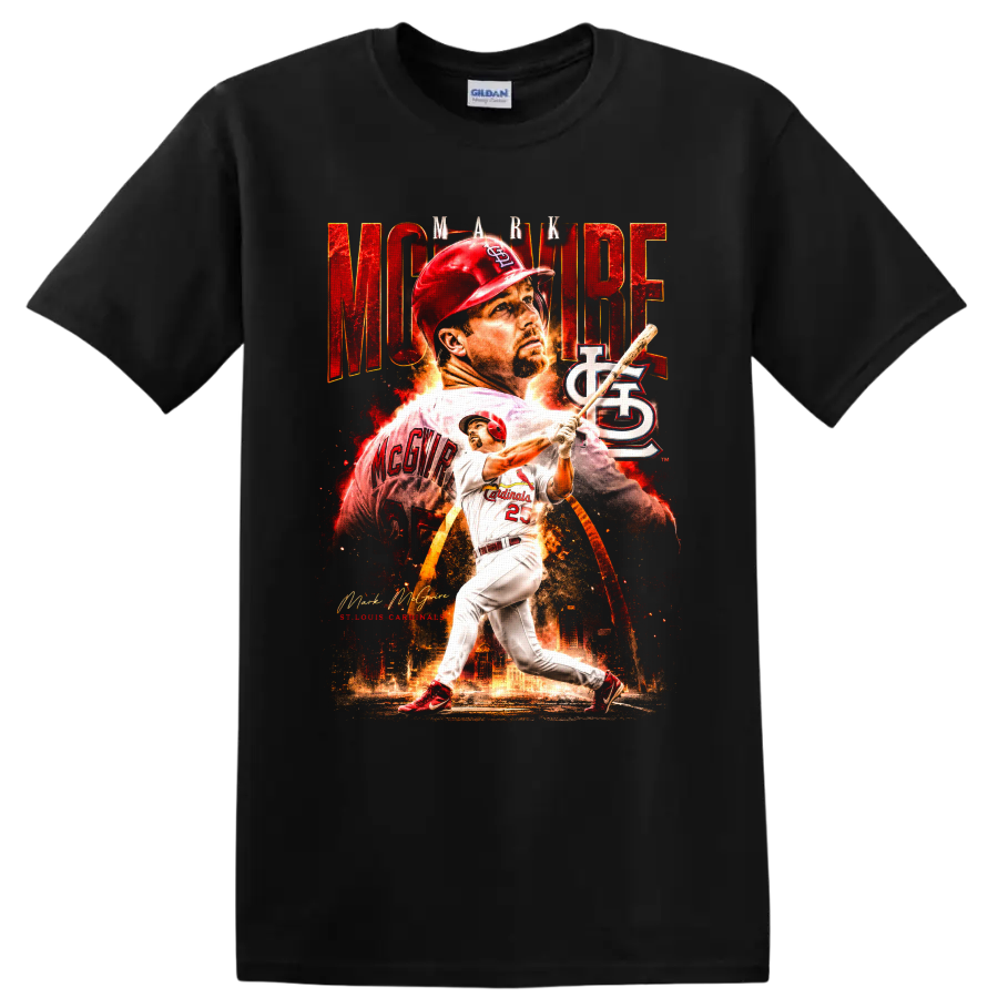 Mark McGwire St. Louis Cardinals batting collage with MCGWIRE text on a Black T Shirt
