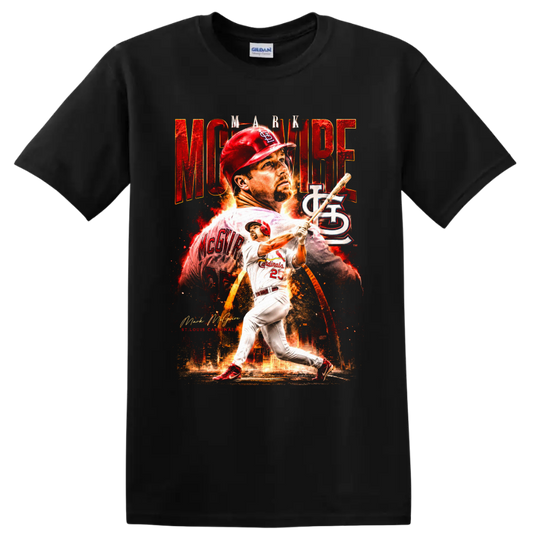Mark McGwire St. Louis Cardinals batting collage with MCGWIRE text on a Black T Shirt