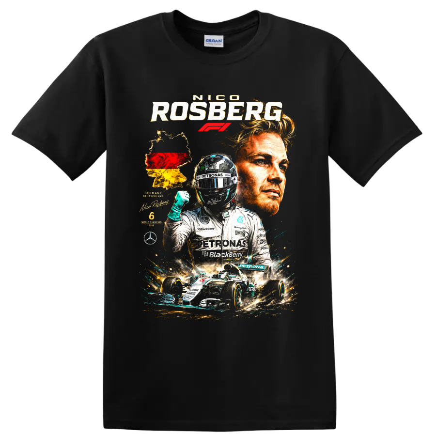 Nico Rosberg Mercedes-AMG Petronas Formula 1 championship racing collage on a Black T Shirt