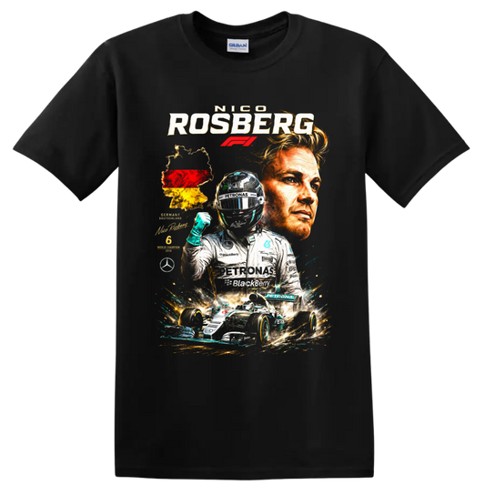 Nico Rosberg Mercedes-AMG Petronas Formula 1 championship racing collage on a Black T Shirt