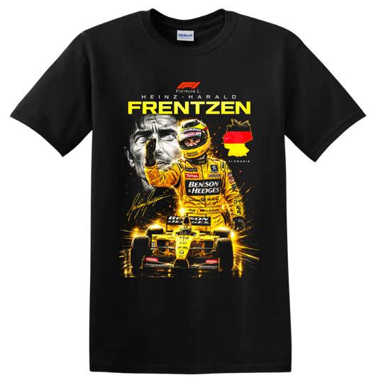 Heinz-Harald Frentzen Jordan Formula 1 yellow racing collage with Germany map on a Black T Shirt