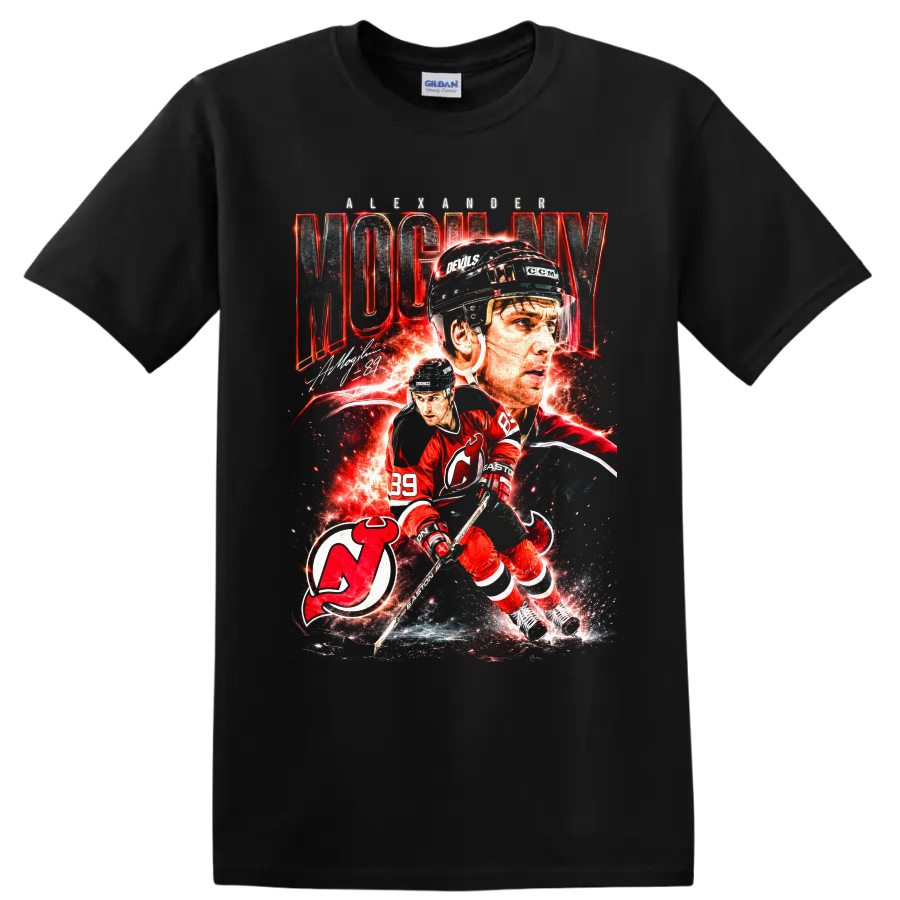 Alexander Mogilny New Jersey Devils hockey collage with number 89 and team logo on a Black T Shirt