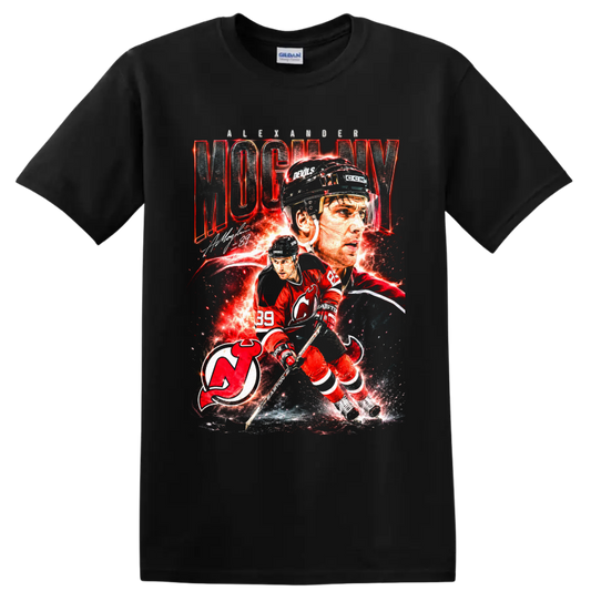 Alexander Mogilny New Jersey Devils hockey collage with number 89 and team logo on a Black T Shirt