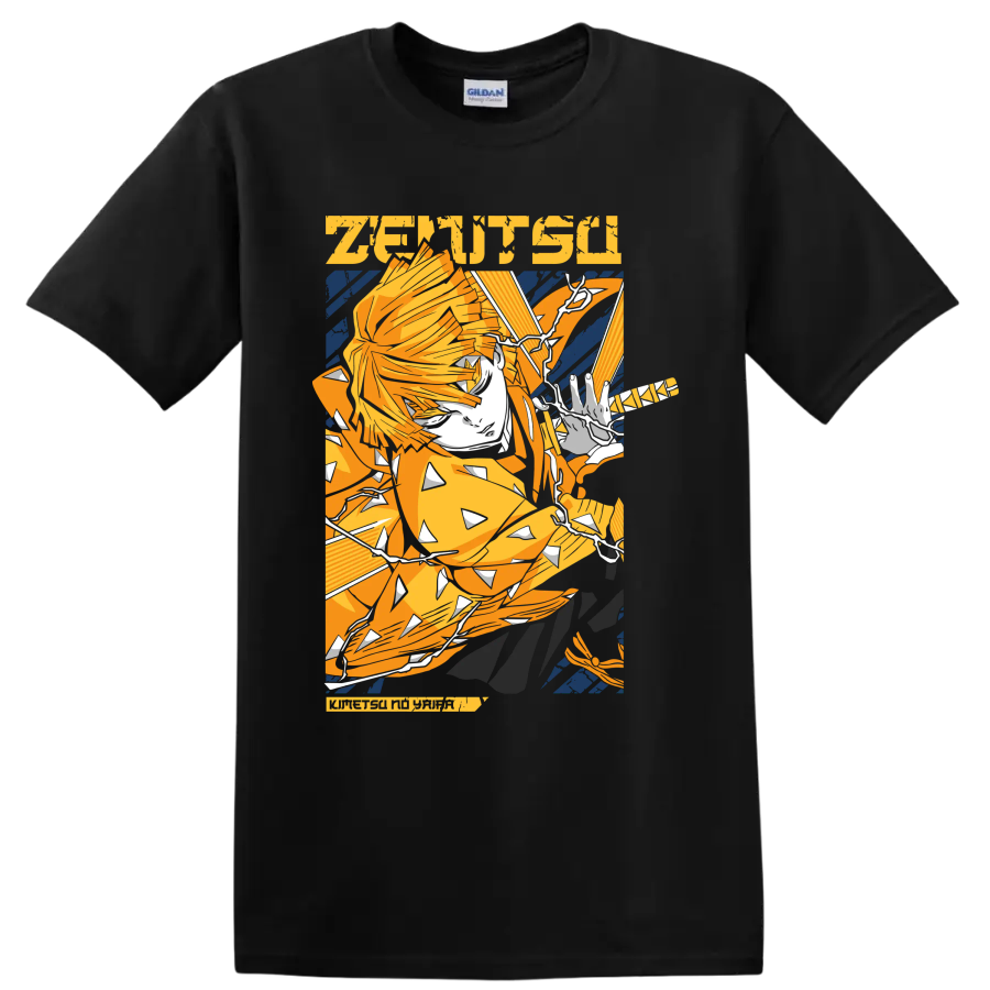 Zenitsu Agatsuma lightning-inspired anime action graphic on a Black T Shirt