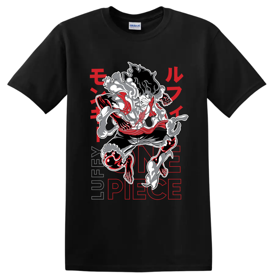 Monkey D. Luffy Gear 4 Snakeman manga-style action graphic with smoke effects on a Black T Shirt
