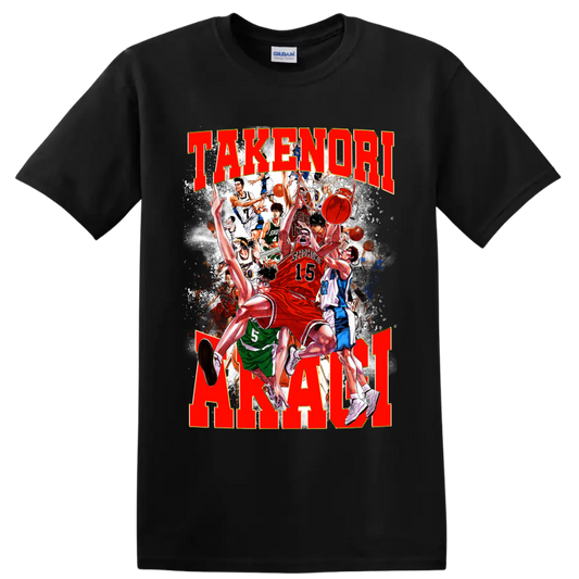 Hanamichi Sakuragi and Shohoku Slam Dunk manga basketball action collage on a Black T Shirt
