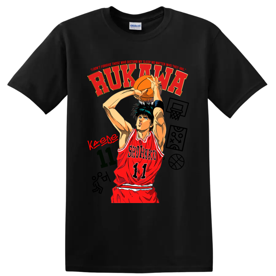 Kaede Rukawa Shohoku 11 manga basketball shooting graphic on a Black T Shirt