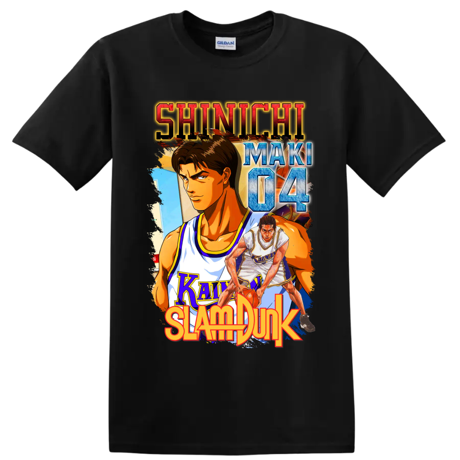 Shinichi Maki Slam Dunk manga-style Kainan basketball graphic with number 04 on a Black T Shirt