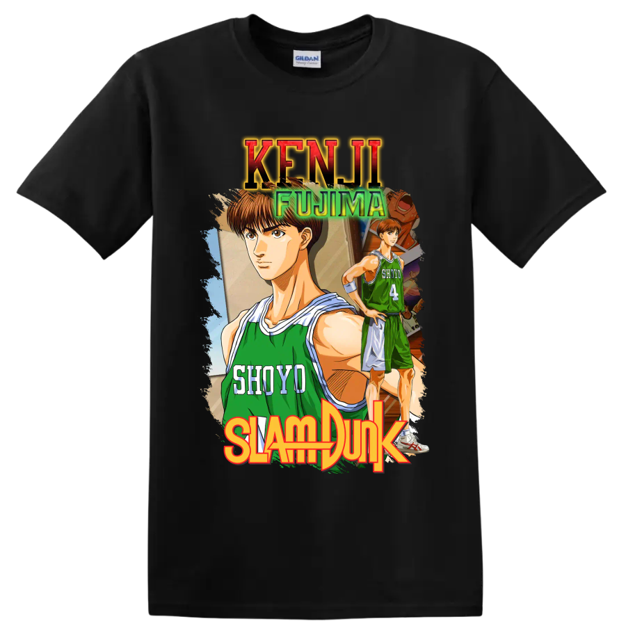 Kenji Fujima Slam Dunk manga basketball graphic with Shoyo jersey number 4 on a Black T Shirt