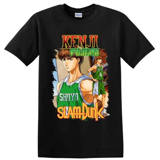 Kenji Fujima Slam Dunk manga basketball graphic with Shoyo jersey number 4 on a Black T Shirt