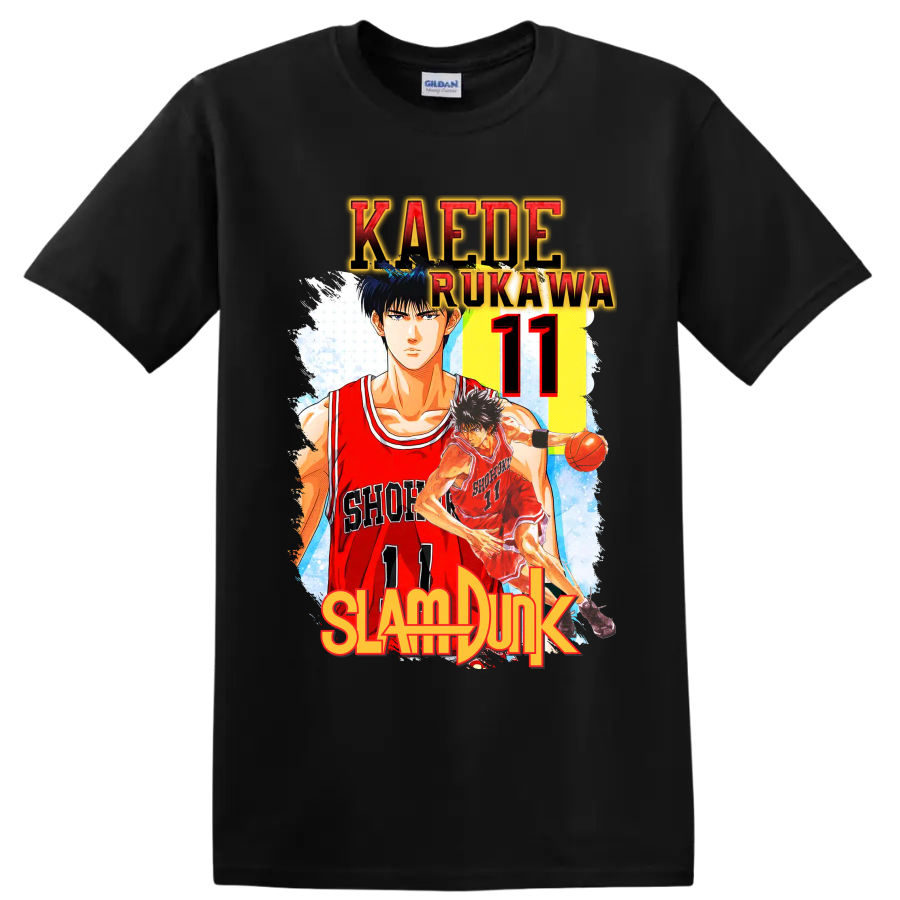Kaede Rukawa Slam Dunk Shohoku number 11 manga basketball graphic print on a Black T Shirt