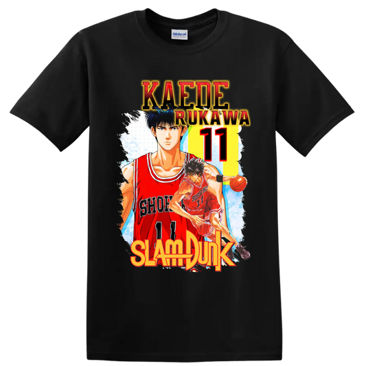 Kaede Rukawa Slam Dunk Shohoku number 11 manga basketball graphic print on a Black T Shirt