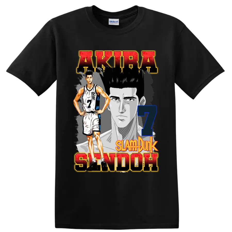 Akira Sendoh Slam Dunk manga basketball graphic with number 7 portrait art on a Black T Shirt