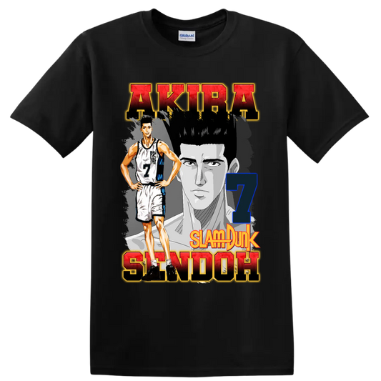 Akira Sendoh Slam Dunk manga basketball graphic with number 7 portrait art on a Black T Shirt