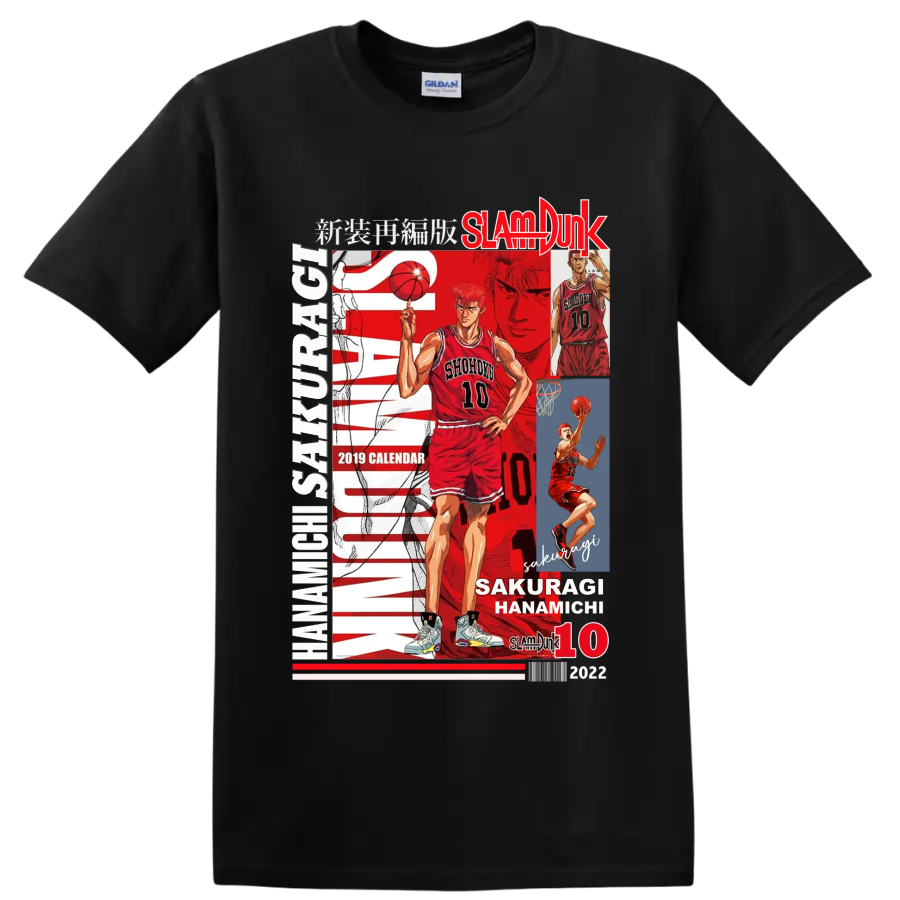 Hanamichi Sakuragi Slam Dunk Shohoku No. 10 manga basketball collage on a Black T Shirt