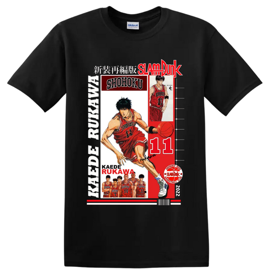 Kaede Rukawa Slam Dunk Shohoku basketball collage with number 11 and player portraits on a Black T Shirt