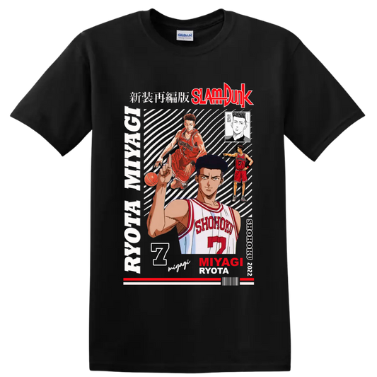Ryota Miyagi Slam Dunk manga collage with Shohoku number 7 basketball artwork on a Black T Shirt