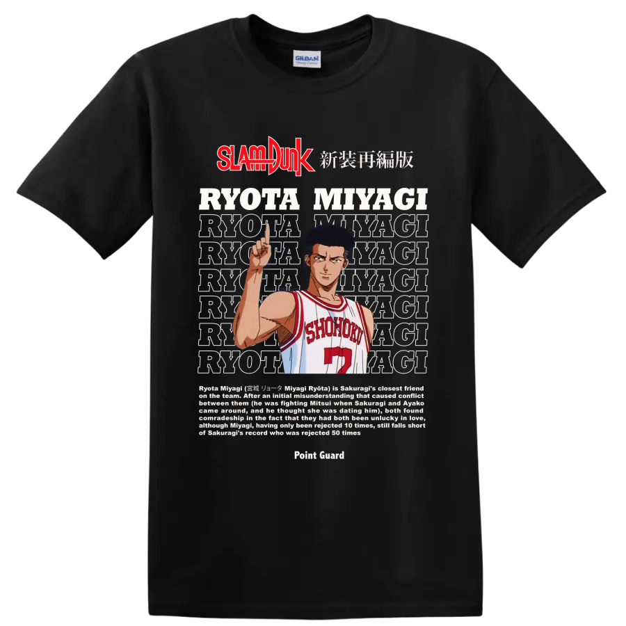 Ryota Miyagi Slam Dunk manga graphic in Shohoku number 7 uniform on a Black T Shirt