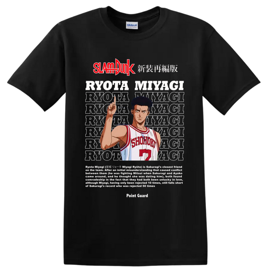 Ryota Miyagi Slam Dunk manga graphic in Shohoku number 7 uniform on a Black T Shirt