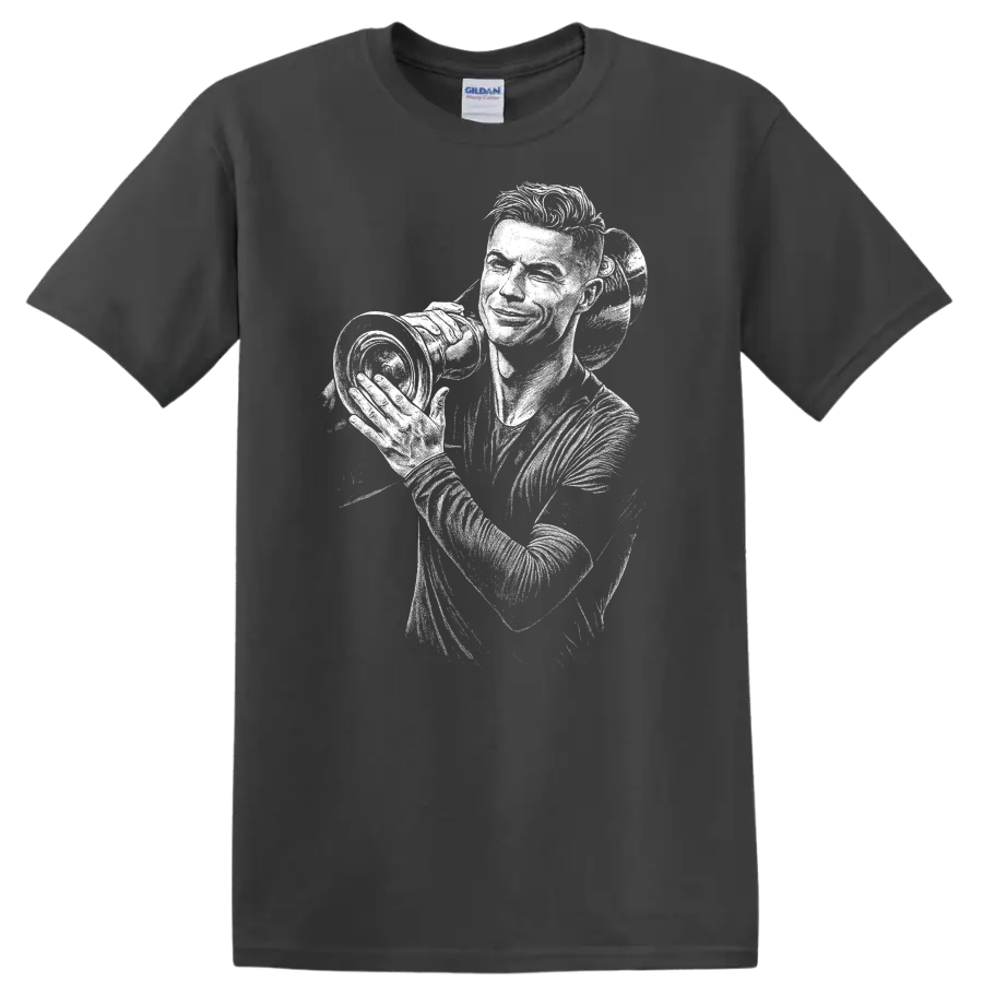 High-contrast retro soccer portrait of Cristiano Ronaldo T - Charcoal