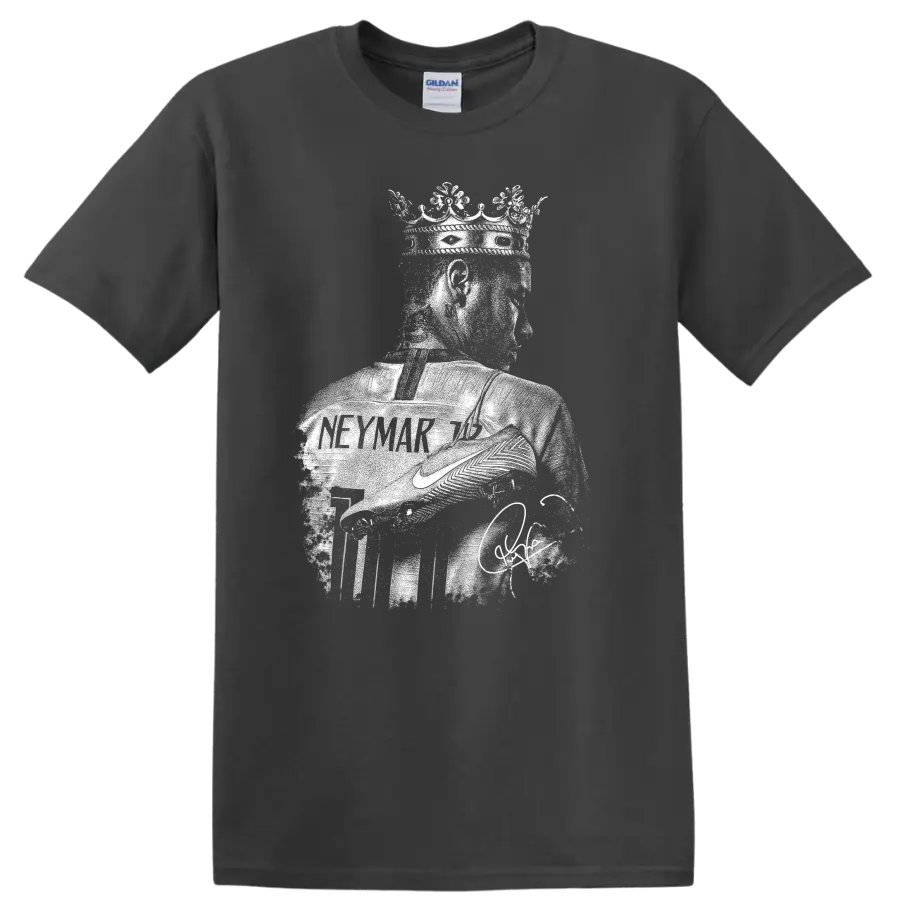 Retro Neymar soccer legend portrait graphic T - Charcoal