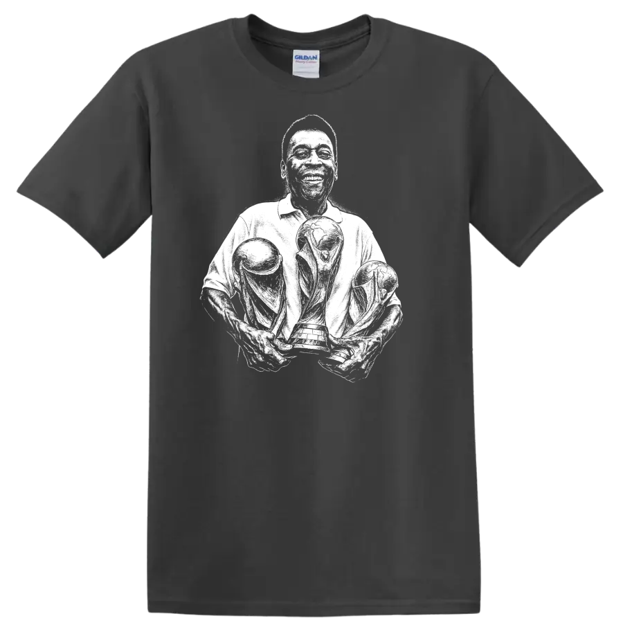 Retro soccer Pelé legend style portrait graphic T - Charcoal
