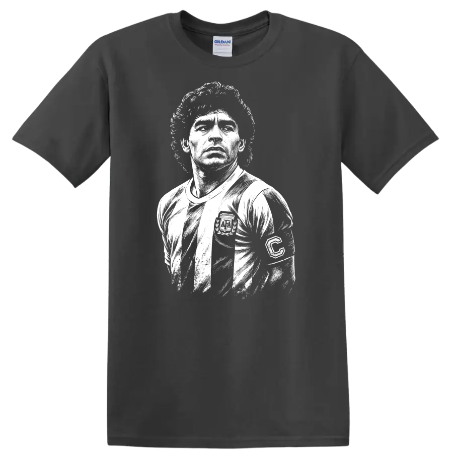 Black and white retro portrait of Diego Maradona on a T - Charcoal