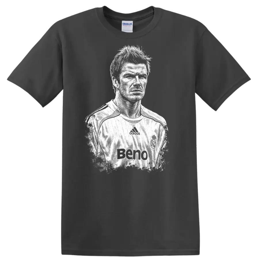 Retro soccer portrait style graphic inspired by David Beckham on a - Charcoal
