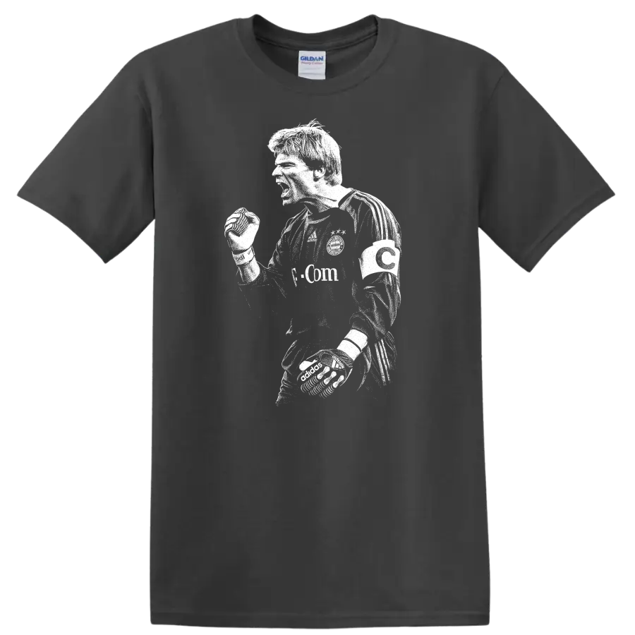 Black and white retro soccer portrait of Oliver Kahn on a T - Charcoal