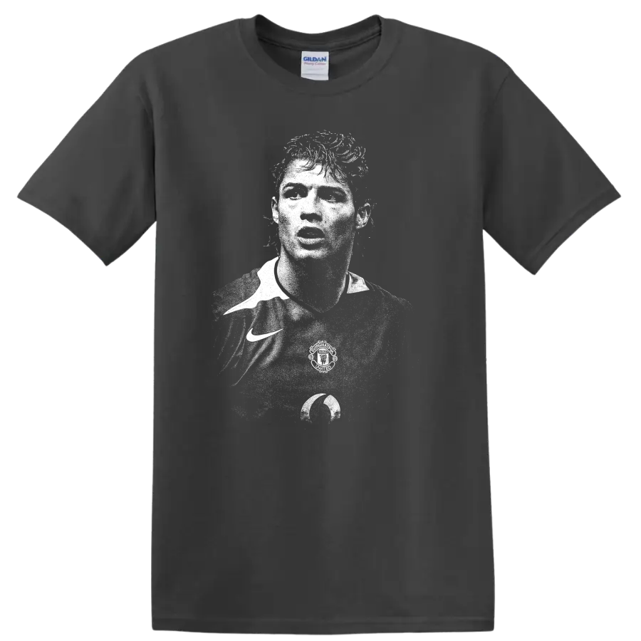 Retro black and white Cristiano Ronaldo portrait style T shirt - Charcoal