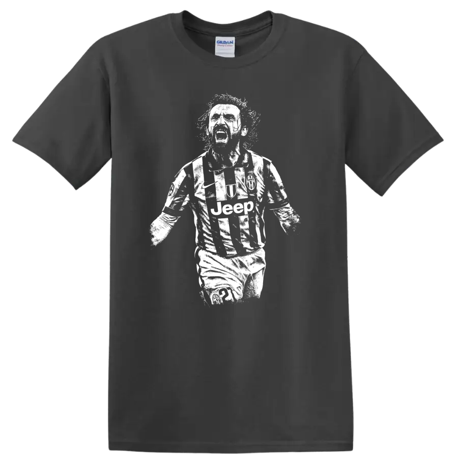 Retro soccer portrait design inspired by Andrea Pirlo on a T - Charcoal