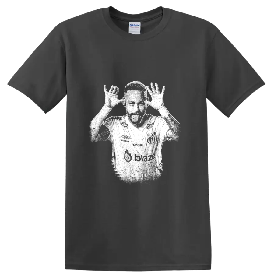 Retro soccer player portrait of Neymar Jr legend style T Shirt - Charcoal