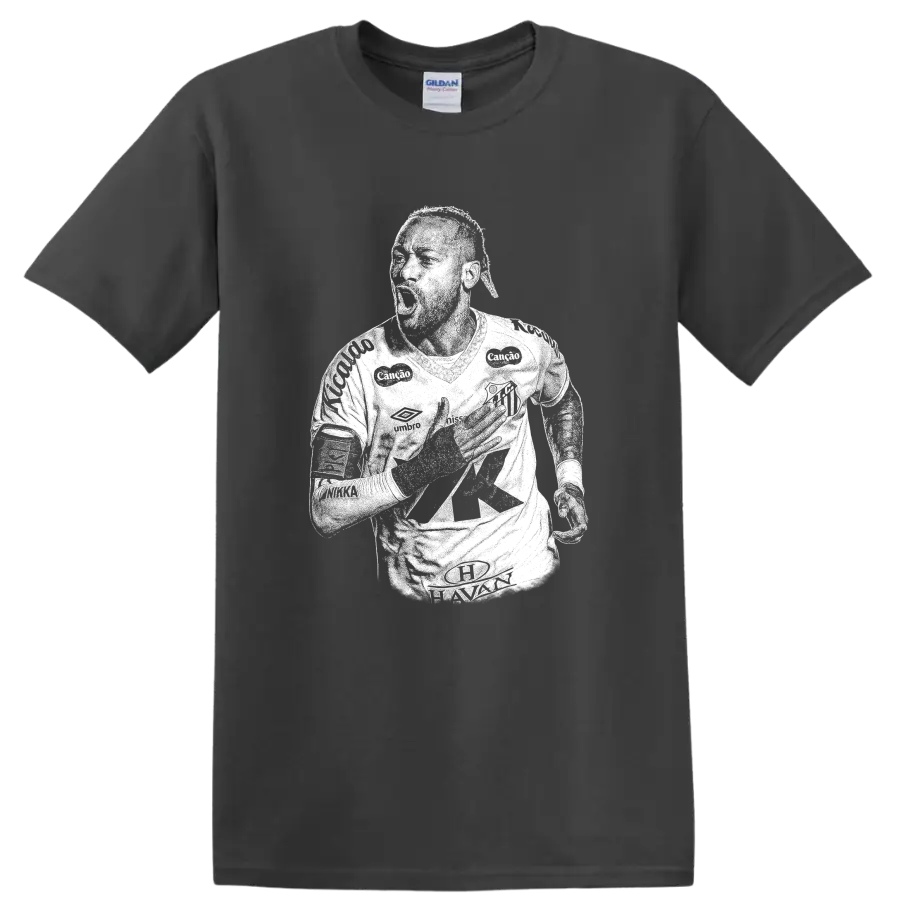 Retro soccer portrait silhouette inspired by Neymar Jr. on a black T - Charcoal
