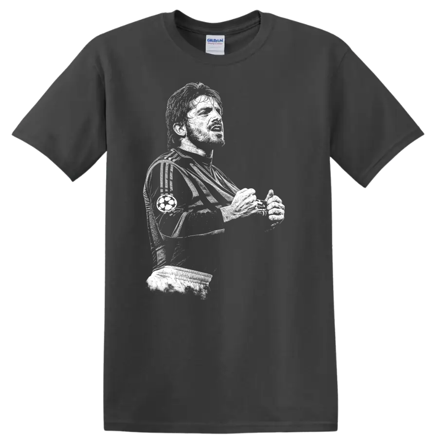 Retro black and white pixel portrait of Gennaro Gattuso soccer legend T - Charcoal