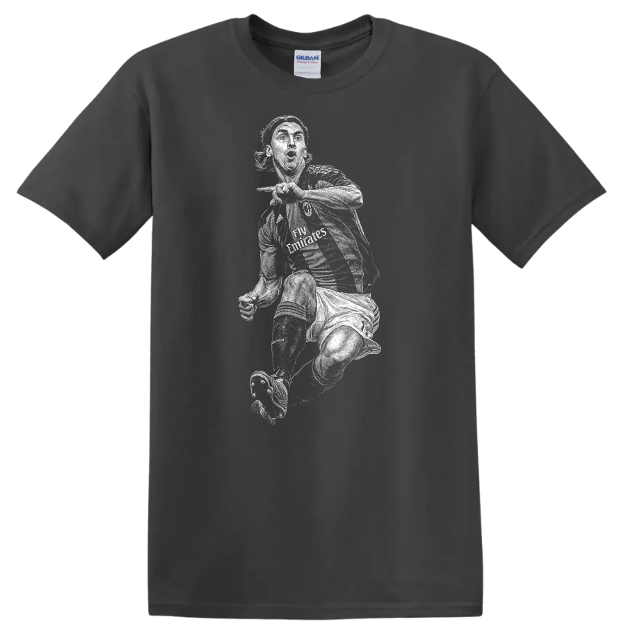 Retro soccer portrait of Zlatan Ibrahimović style graphic T - Charcoal
