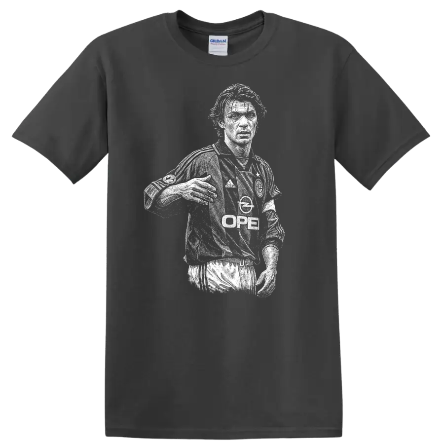 Retro soccer portrait of Paolo Cesare Maldini style graphic T - Charcoal