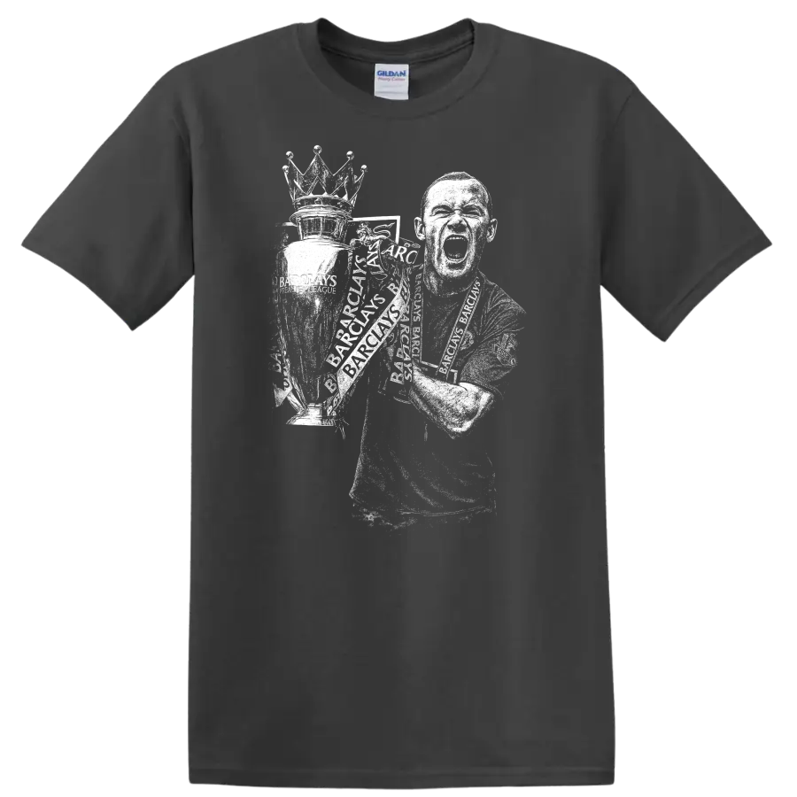 Retro soccer player portrait style graphic inspired by Wayne Rooney on a T - Charcoal
