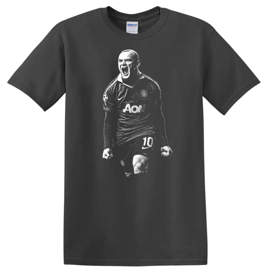 Retro black and white soccer player portrait style Wayne Rooney T - Charcoal