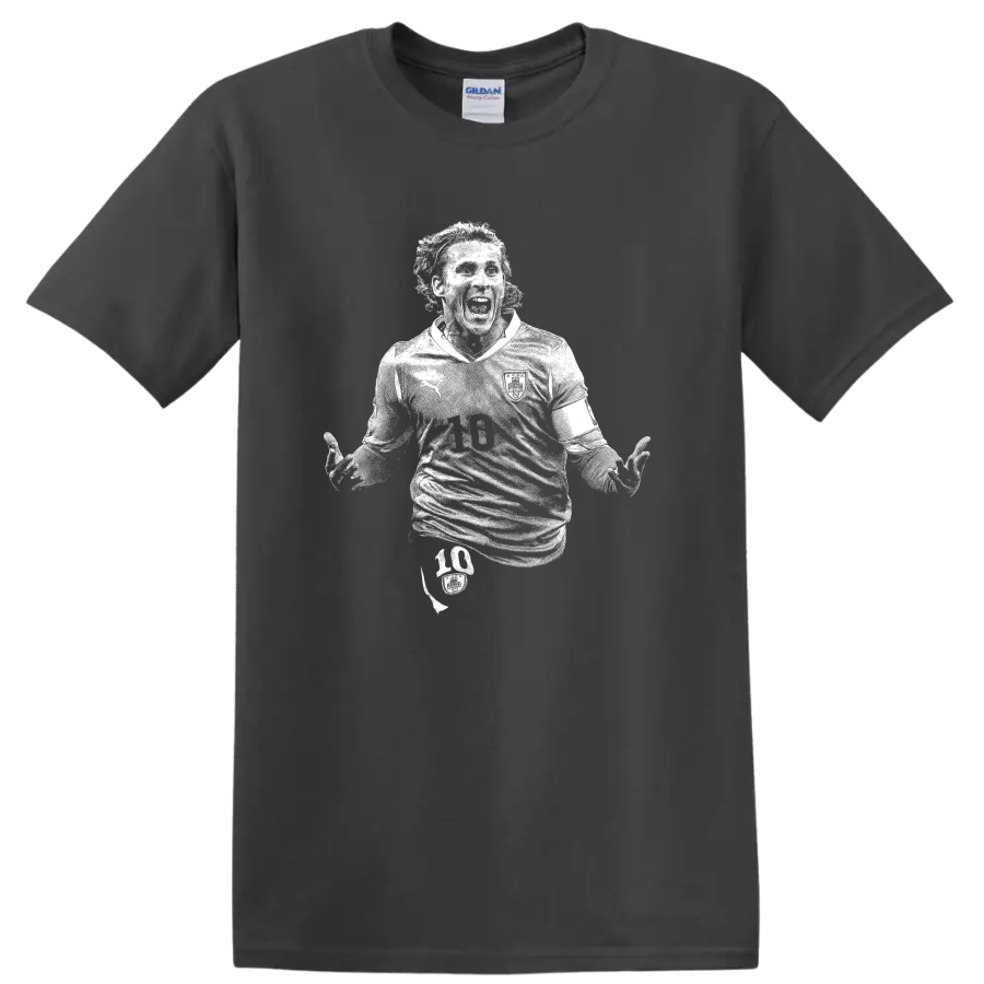 Retro soccer portrait silhouette inspired by Diego Forlán T - Charcoal